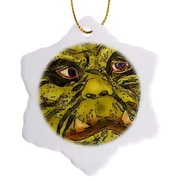 3drose, Creepy Turtle Monster Black Outline Cartoon, 3 inch Snowflake Porcelain Ornament