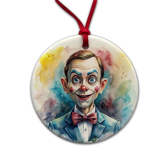 Creepy Ventriloquist Dummy Watercolor Christmas Tree Holiday Round Ceramic Ornament
