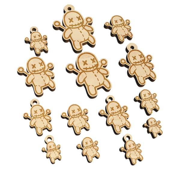 Creepy Voodoo Doll Wood Mini Charms Shapes DIY Craft Jewelry - No Hole - 30mm (6pcs)
