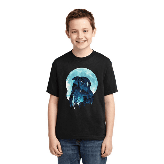Creepy Winter Beach Night Owl Animal Lover Boys Graphic Youth T-Shirt