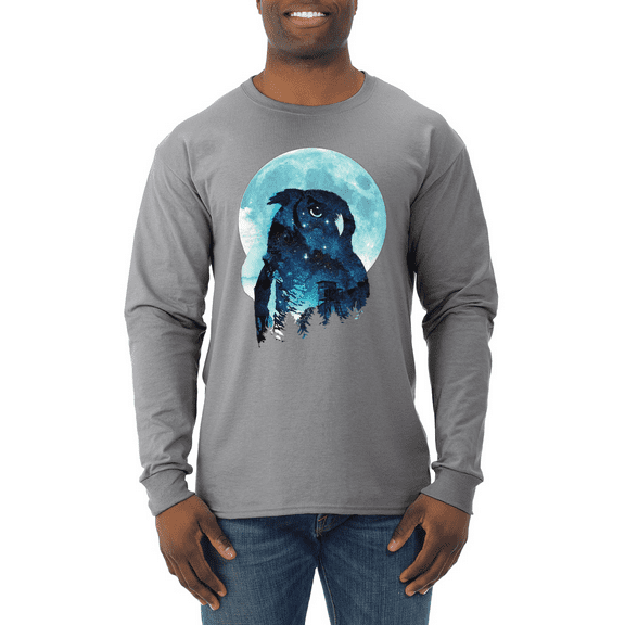 Creepy Winter Beach Night Owl Animal Lover Mens Long Sleeve Shirt