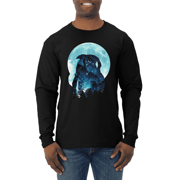 Creepy Winter Beach Night Owl Animal Lover Mens Long Sleeve Shirt
