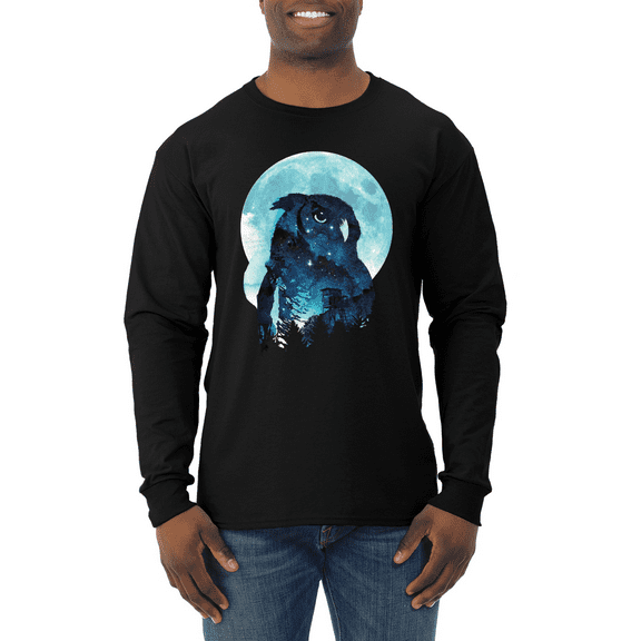 Creepy Winter Beach Night Owl Animal Lover Mens Long Sleeve Shirt