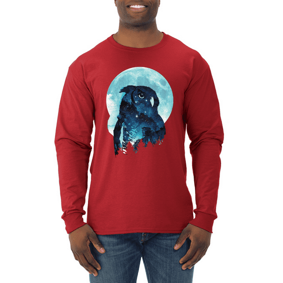 Creepy Winter Beach Night Owl Animal Lover Mens Long Sleeve Shirt