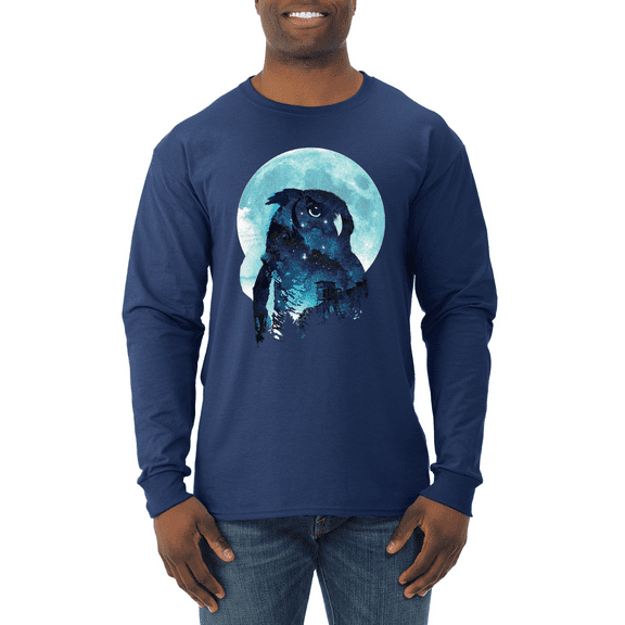 Creepy Winter Beach Night Owl Animal Lover Mens Long Sleeve Shirt