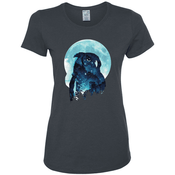 Creepy Winter Beach Night Owl Animal Lover Womens Graphic T-Shirt