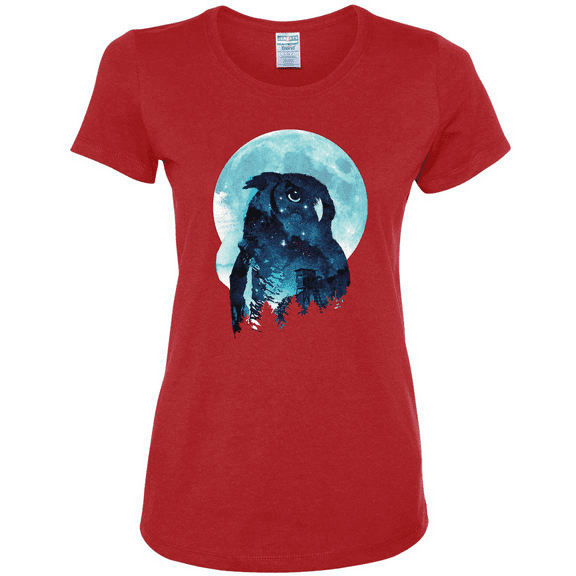Creepy Winter Beach Night Owl Animal Lover Womens Graphic T-Shirt