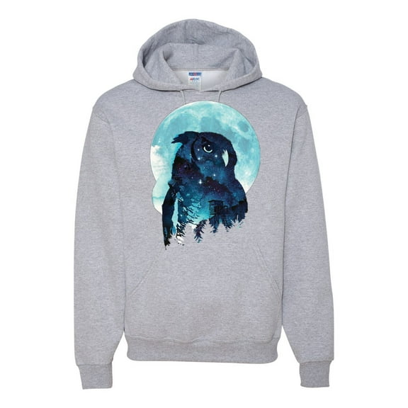 Creepy Winter Beach Night Owl Fashion Graphic Hoodie Sweatshirt, Heather Grey, Medium