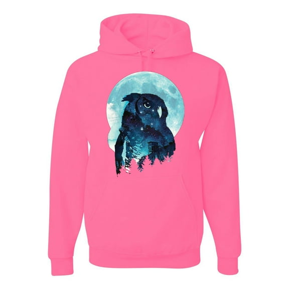 Creepy Winter Beach Night Owl Fashion Graphic Hoodie Sweatshirt, Neon Pink, Medium