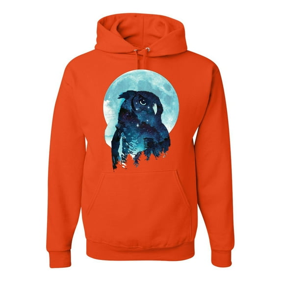 Creepy Winter Beach Night Owl Fashion Graphic Hoodie Sweatshirt, Orange, Medium