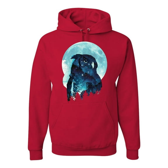Creepy Winter Beach Night Owl Fashion Graphic Hoodie Sweatshirt, Red, Medium