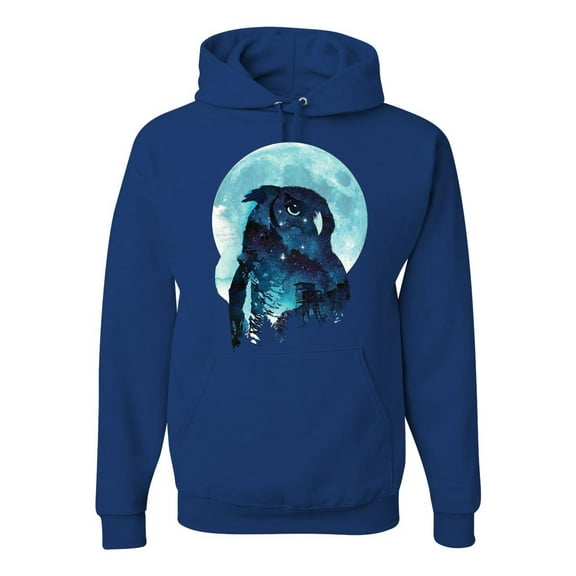 Creepy Winter Beach Night Owl Fashion Graphic Hoodie Sweatshirt, Royal, Large