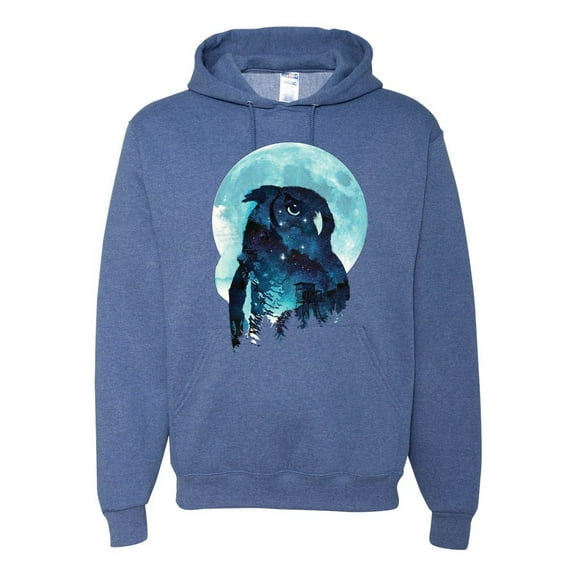 Creepy Winter Beach Night Owl Fashion Graphic Hoodie Sweatshirt, Vintage Heather Blue, Medium