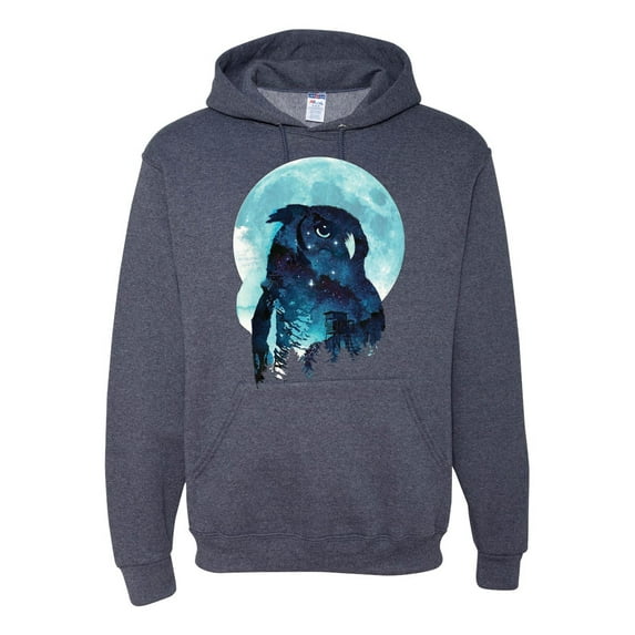 Creepy Winter Beach Night Owl Fashion Graphic Hoodie Sweatshirt, Vintage Heather Navy, X-Large