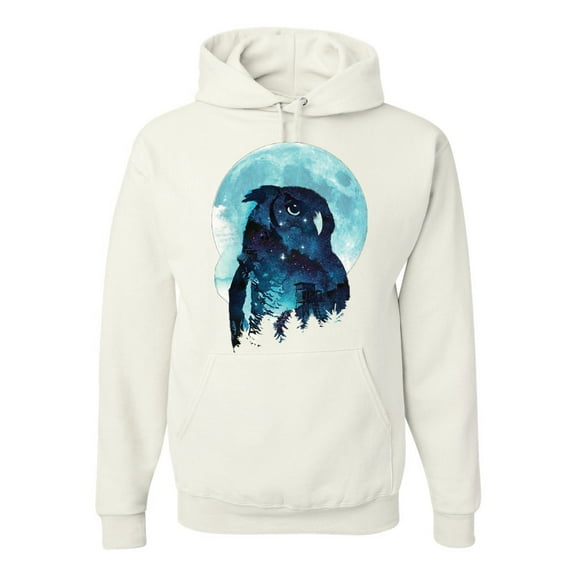 Creepy Winter Beach Night Owl Fashion Graphic Hoodie Sweatshirt, White, Medium