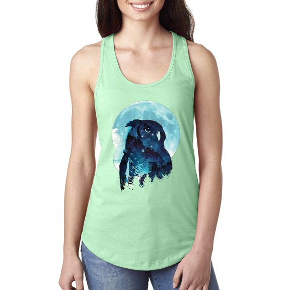 Creepy Winter Beach Night Owl Fashion Ladies Racerback Tank Top, Mint, Small