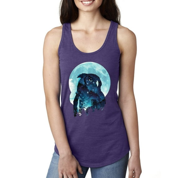 Creepy Winter Beach Night Owl Fashion Ladies Racerback Tank Top, Purple Rush, Large