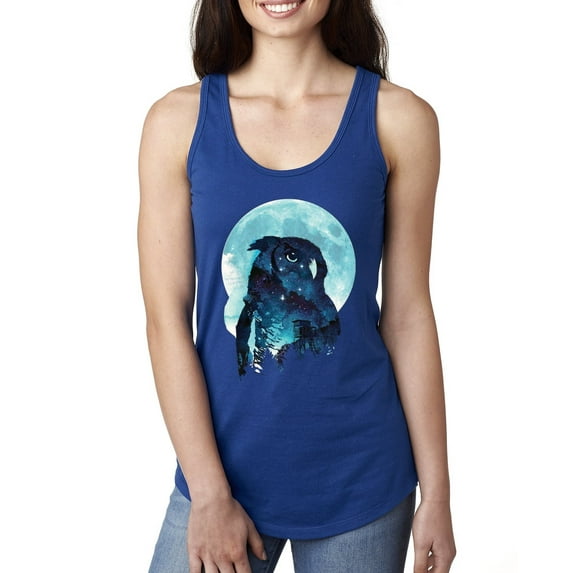 Creepy Winter Beach Night Owl Fashion Ladies Racerback Tank Top, Royal, X-Large