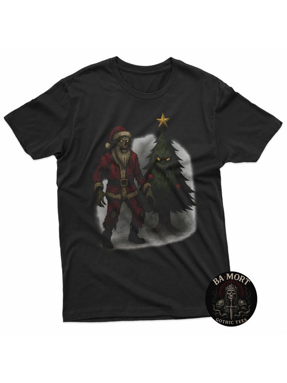 Creepy Zombie Santa Evil Tree Christmas Graphic Design For Everyday Style T-Shirt, Size S-5XL