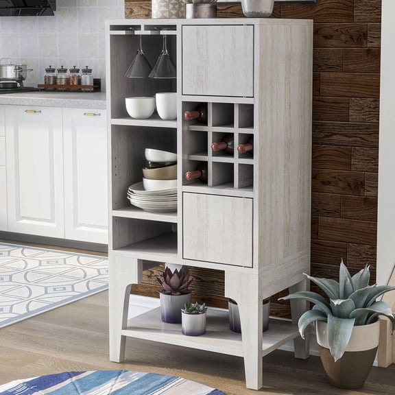 Cregg Multi-Storage Wood Wine Rack, White Oak