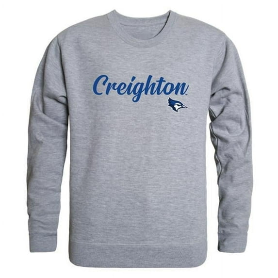 Creighton University Script Crewneck T-Shirt, Heather Grey - Medium