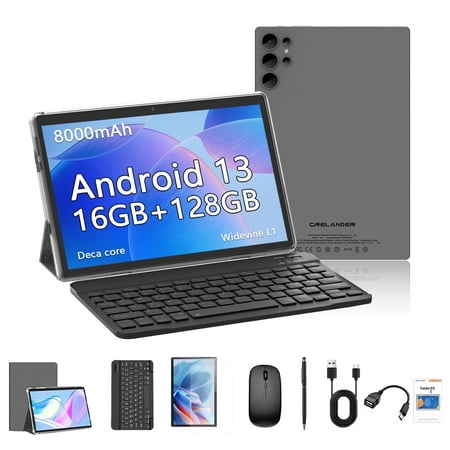 Crelander Tablet 10.4 inch Android 13,16GB RAM+128GB ROM, 1TB Expandable, Octa-core Processor,2.4G/5G WiFi, Bluetooth, 8000mAh Battery, Dual Camera, Grey