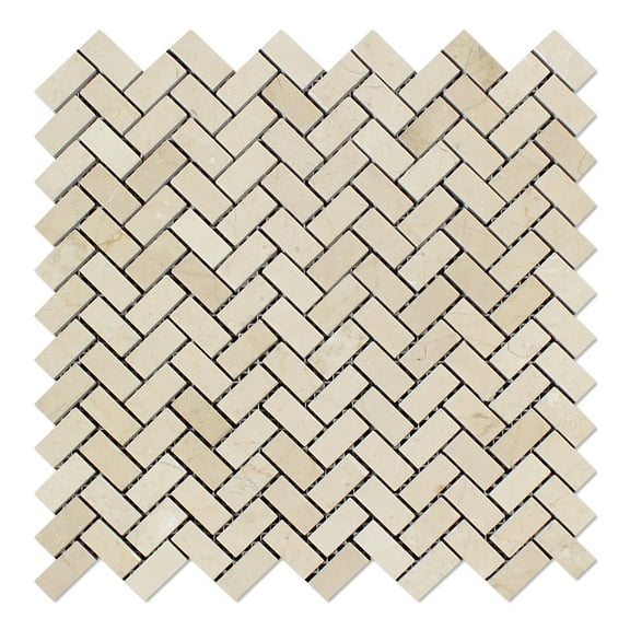 Crema Marfil Marble Honed Mini Herringbone Mosaic Tile Sample
