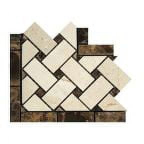 Crema Marfil Marble Polished Basketweave Border Corner Listello w / Emperador Dark Dots