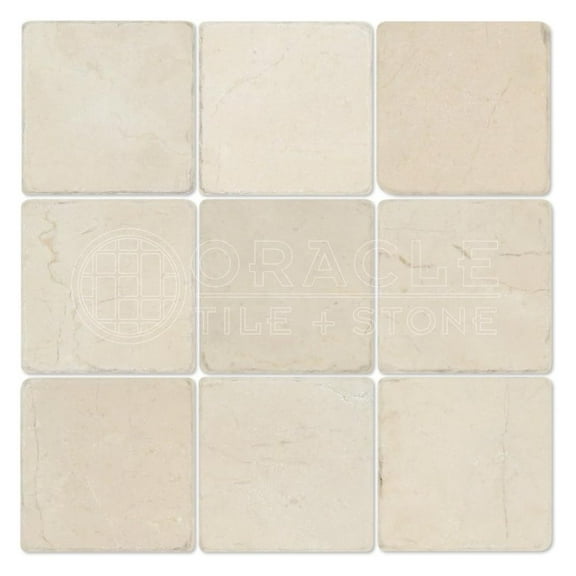 Crema Marfil Spanish Marble 4 X 4 Subway Field Tile, Tumbled