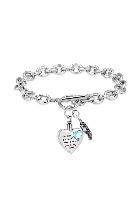 Cremation Ashes Jewellery Small Urns Bracelets Women Men Adjustable Leather Bracelet Heart Locket -God has you in his arms, I have you in my heart