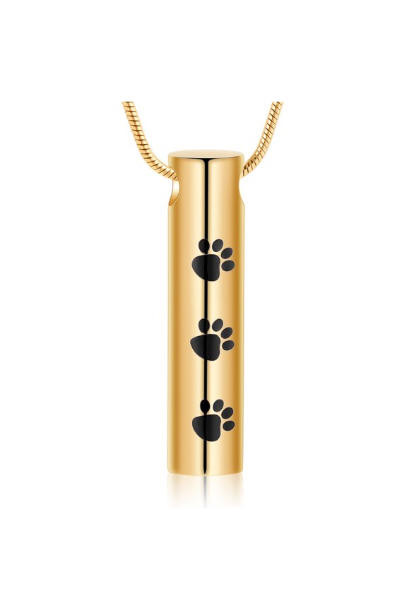 Cremation Ashes Jewelry Paw Print Cylinder Memorial Urn Necklace for Dog Cat Ashes Locket Stainless Steel Keepsake Pendant Necklace