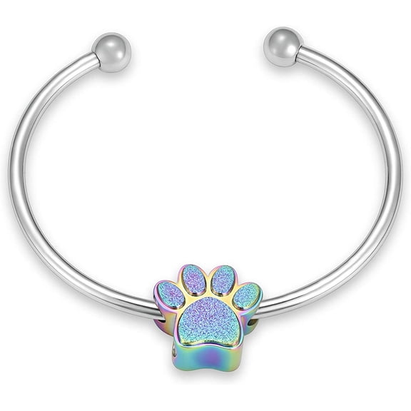 Cremation Bracelet for Pets Ashes - Dog Paw Pendant Bangle Stainless Steel Memorial Urn Jewelry For Dog/Cat