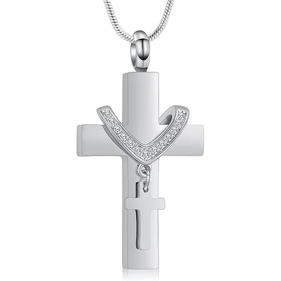 Cremation Cross Necklace for Ashes, Cross Urns Locket Pendant Ashes Holder Stainless Steel Memorial Ashes Jewelry