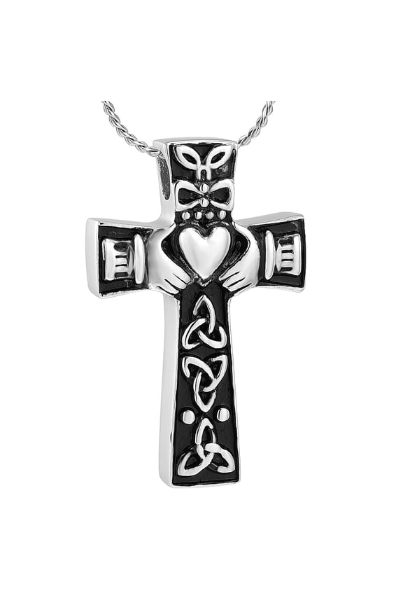 Cremation Cross Necklace for Ashes Stainless Steel Cross Urn Pendant Ashes Holder Memorial Jewelry-in Loving Memory(Black)