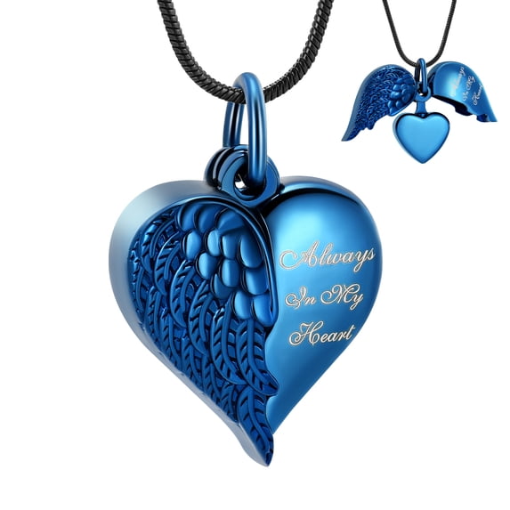 Cremation Heart Urn Necklace Ashes Jewelry for Women Men Keepsake Pendant Memorial Locket Ash Holder Angel Wing with Charm Heart for Loved Ones