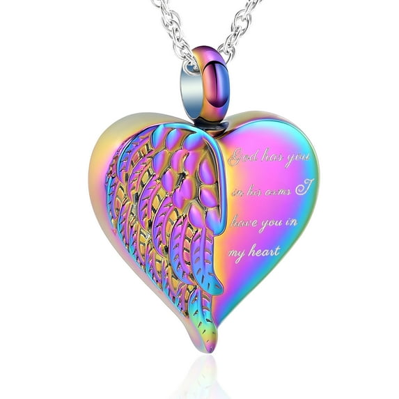 Cremation Heart Urn Necklace Ashes Jewelry for Women Men Keepsake Pendant Memorial Locket Ash Holder(Colorful)