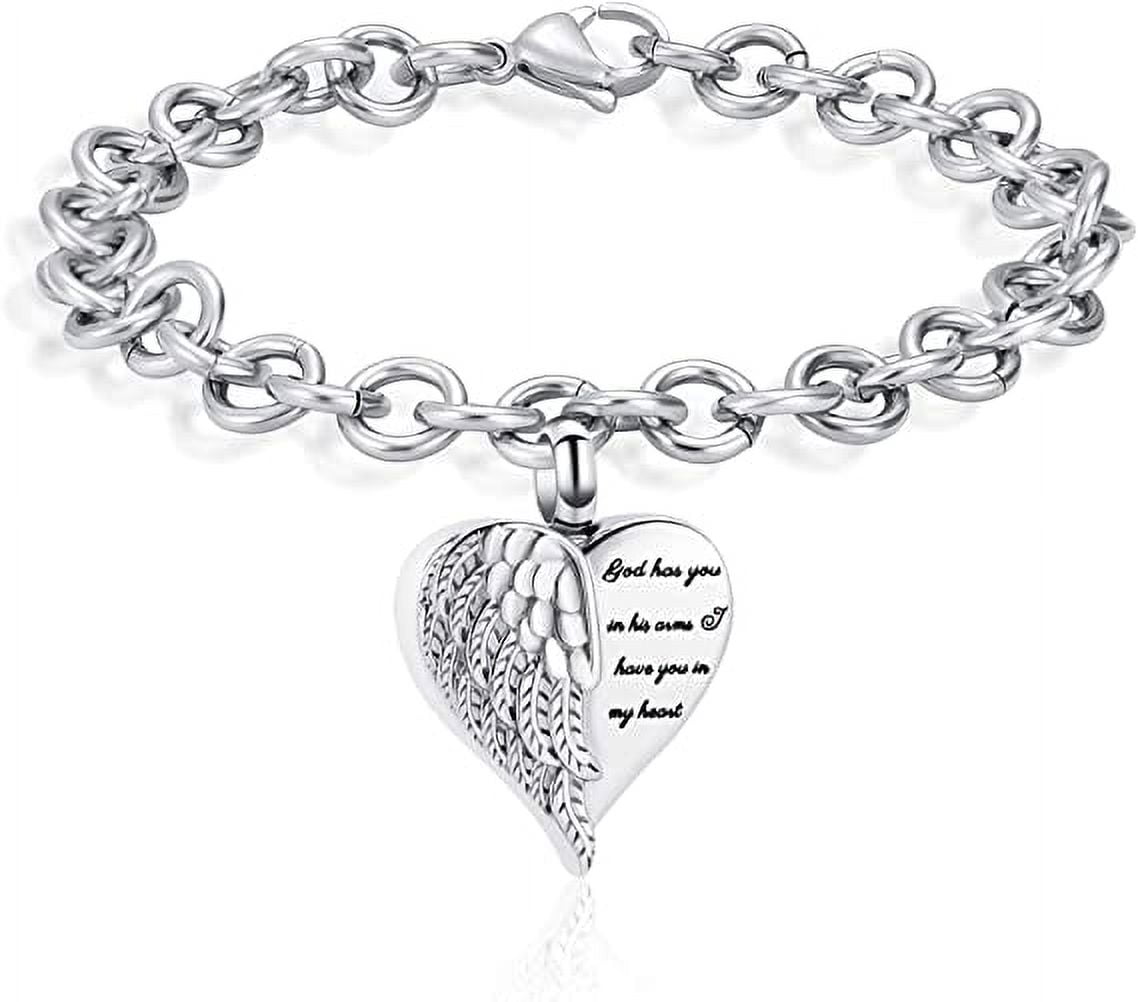 Cremation Jewelry Angel Wing Heart Urn Bracelet for Ashes for Women