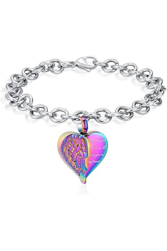 Cremation Jewelry Angel Wing Heart Urn Bracelet for Ashes for Women Girls Stainless Steel Link Cremation Urn Bracelet Keepsake Jewelry for Ashes