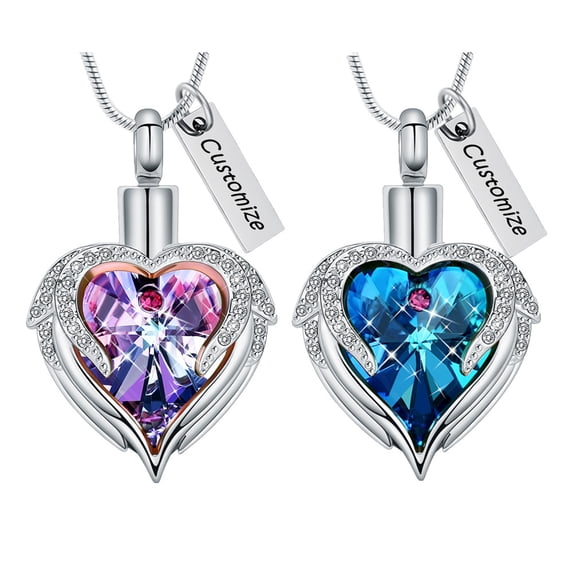 Cremation Jewelry Angel Wing Heart Urn Necklace for Ashes for Women Memorial Human Pet Ashes Pendant