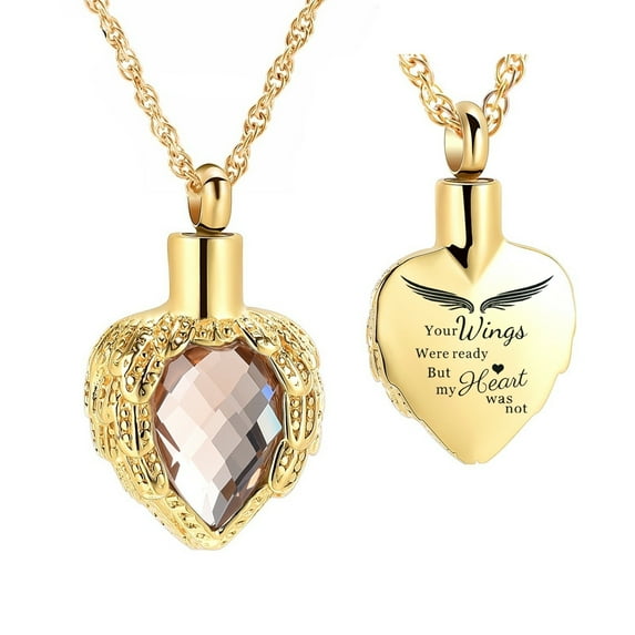 Cremation Jewelry Angel Wing Heart Urn Necklace for Ashes for Women Memorial Human Pet Ashes Pendant