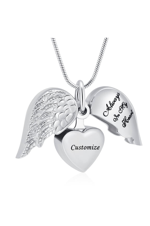 Cremation Heart Urn Necklace Ashes Jewelry for Women Men Keepsake Pendant Memorial Locket Ash Holder Angel Wing with Charm Heart for Loved Ones