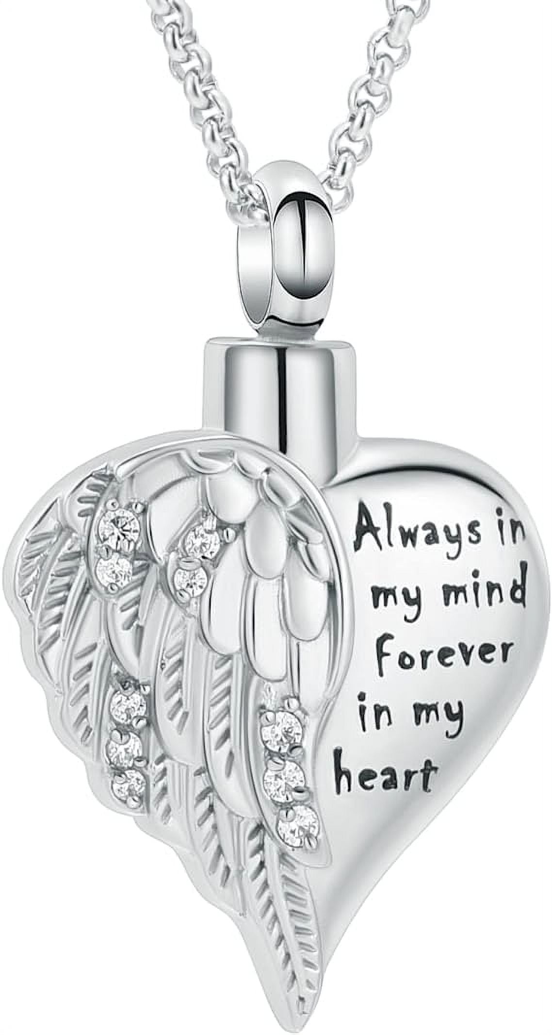 Amazon.com: weikui 3 Pieces Cremation Urn Necklace Heart Ashes Necklace  Carved Locket Stainless Steel Waterproof Memorial Pendant with Angel Wing  Birthstone and Filling Kit : Clothing, Shoes & Jewelry