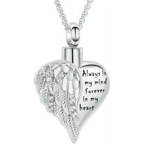 Cremation Jewelry Angel Wing Heart Urn Necklaces for Ashes for Women Men Memorial Lockets Pendant Engraved Always in my Mind Forever in my Heart