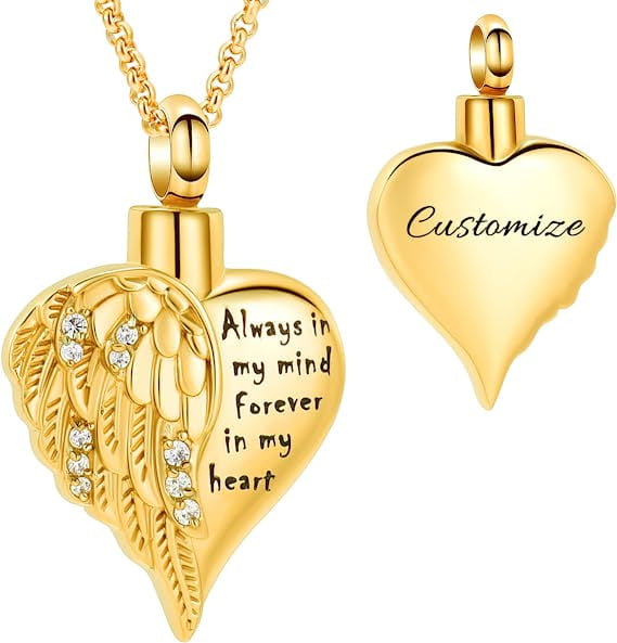Cremation Jewelry Angel Wing Heart Urn Necklaces for Ashes for Women