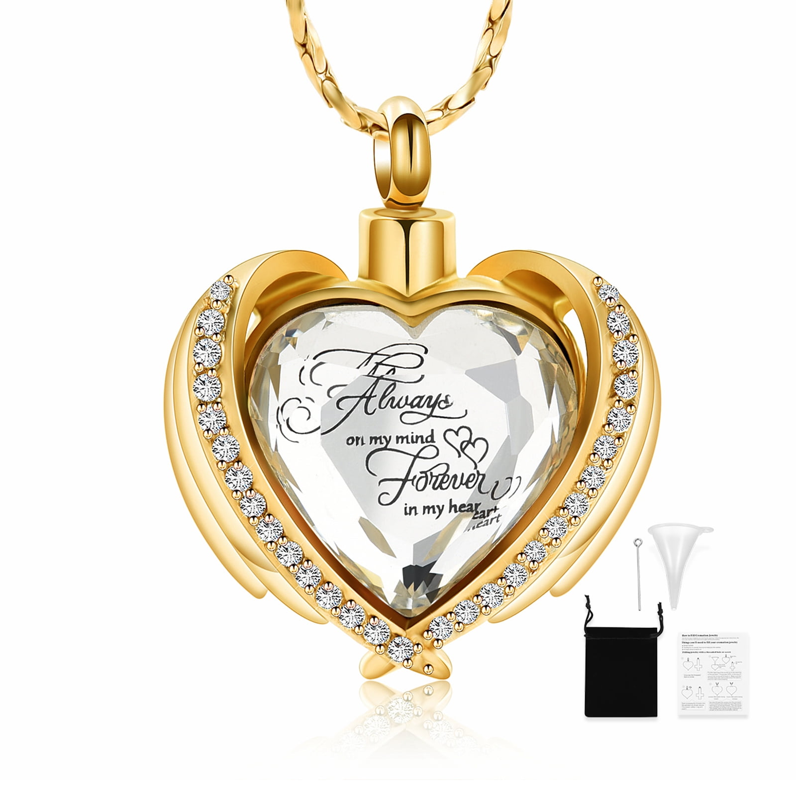 Cremation Jewelry Angel Wing Heart Urn Pendant Necklaces for Women