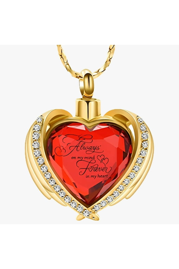 Cremation Jewelry Angel Wing Heart Urn Pendant Necklaces for Women Crystal Birthstone Urns for Human Ashes Memorial Locket Keepsake Ashes Jewelry