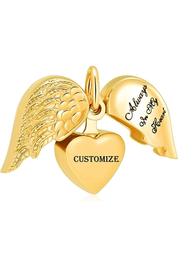 Cremation Jewelry for Ashes Angel Wing Heart Urn Necklace Pendants Ashes for Women Men Family Memorial Keepsake Pendant Angel Wing with Charm Heart for Loved Ones for Human