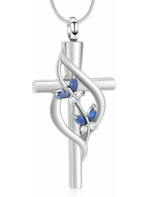 Cremation Jewelry for Ashes - Cross Urn Necklace for Women Men Double Cross Religious Memorial Urn Locket for Loved One Ashes Funeral Keepsake Pendant