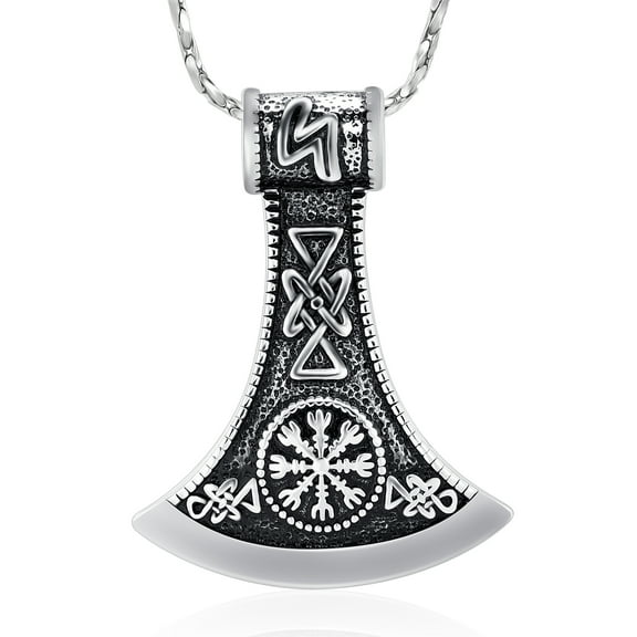 Cremation Jewelry for Ashes Norse Viking Axe Talisman Necklace, Vintage Jewelry Vegvisir Mjolnir Celtic Knot Urn Necklace Memorial Pendant for Ashes Holder Keepsake Jewelry