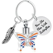 Cremation Jewelry Butterfly Urn Keychain for Ashes for Women-Now She Flies with Butterfly Urn Keyring